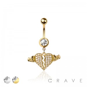 316L SURGICAL STEEL POWER HEART DANGLE BELLY BUTTON NAVEL RING 